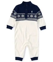 Ralph Lauren Baby Girls 3-12 Months Long Sleeve Snowflake Motif Interlock Coverall