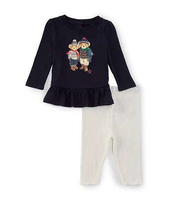 Ralph Lauren Baby Girls 3-24 Long-Sleeve Polo Bear Jersey T-Shirt & Solid Leggings Set