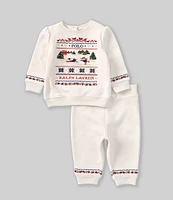 Ralph Lauren Baby Girls 3-24 Months Long Sleeve Christmas Ice Skating Themed Fleece Sweatshirt & Jogger Pant Set