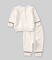 Ralph Lauren Baby Girls 3-24 Months Long Sleeve Christmas Ice Skating Themed Fleece Sweatshirt & Jogger Pant Set