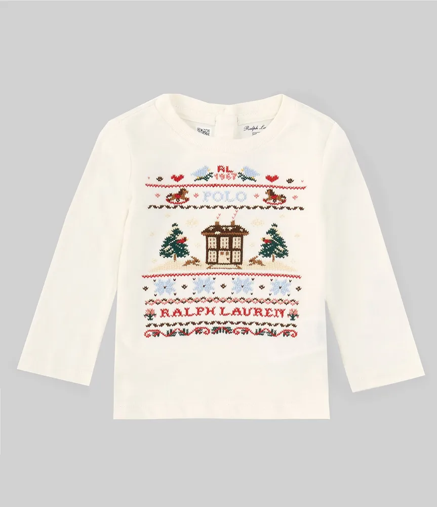 Ralph Lauren Baby Girls 3-24 Months Long Sleeve Holiday Embroidered Jersey T-Shirt