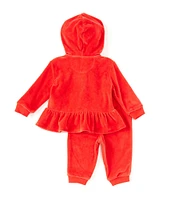 Ralph Lauren Baby Girls 3-24 Months Long-Sleeve Velour Peplum-Hem Hoodie & Matching Jogger Pant Set