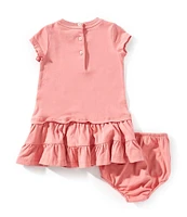 Ralph Lauren Baby Girls Puffed-Sleeve Polo Bear Tiered Jersey Dress