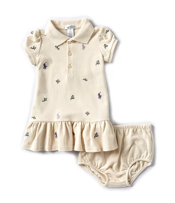 Ralph Lauren Baby Girls 3-24 Months Puffed Sleeve Polo Pony Mesh Flounced Skirt Polo Dress