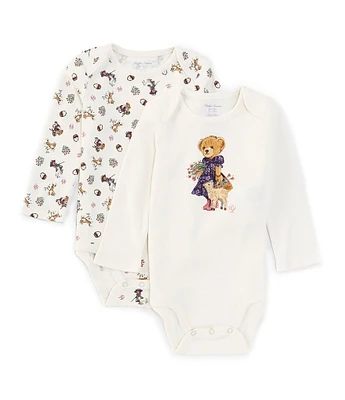 Ralph Lauren Baby Girls 3-9 Long Sleeve Polo Bear Bodysuit 2-Pack