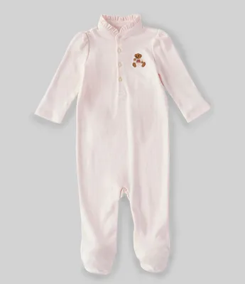 Ralph Lauren Baby Girls 3-9 Months Long-Sleeve Polo Bear Footie Coverall