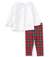 Ralph Lauren Baby Girls 9-24 Months Long Sleeve Lace-Overlay Voile Top & Plaid Jersey Leggings Set