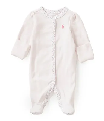 Ralph Lauren Baby Girls Newborn-9 Months Floral-Trim Footie Coverall