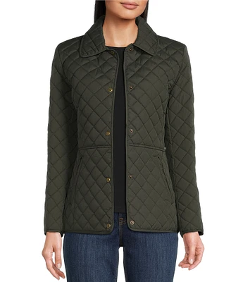 Lauren Ralph Lauren Solid Quilt Pattern Point Collar Snap Front Barn Jacket