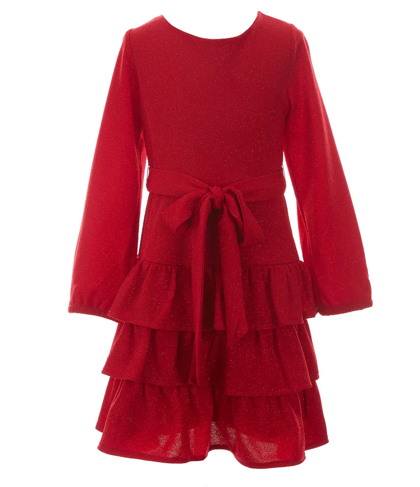 Rare Editions Big Girls 7-16 Pique Glitter Knit Tiered Ruffle Dress