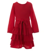 Rare Editions Big Girls 7-16 Pique Glitter Knit Tiered Ruffle Dress