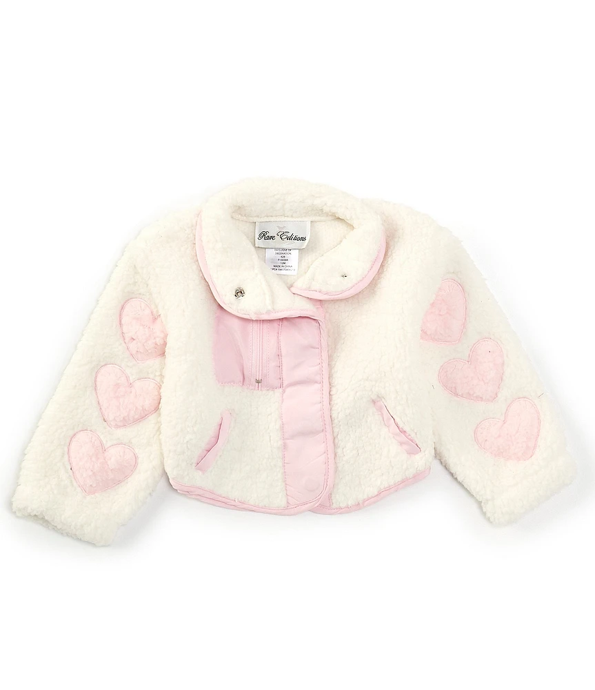 Rare Editions Baby Girls 12-24 Months Long Sleeve Heart-Applique Sherpa Jacket