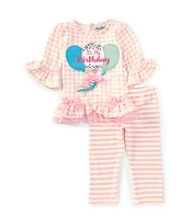 Rare Editions Baby Girls 12-24 Months Long-Sleeve It's My Birthday Checked Tunic Top & Striped Leggings Set