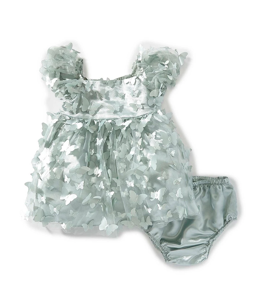 Rare Editions Baby Girls Puff-Sleeve Three-Dimensional-Butterfly-Appliqued Fit-And-Flare Dress