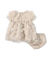 Rare Editions Baby Girls 12-24 Months Ruffled Sleeve Three-Dimensional Flower-Appliqued Fit & Flare Dress