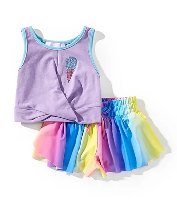Rare Editions Baby Girls 12-24 Months Sleeveless Ice Cream Motif Twist-Front Tank Top & Ombre Tennis Skort Set
