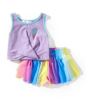 Rare Editions Baby Girls 12-24 Months Sleeveless Ice Cream Motif Twist-Front Tank Top & Ombre Tennis Skort Set
