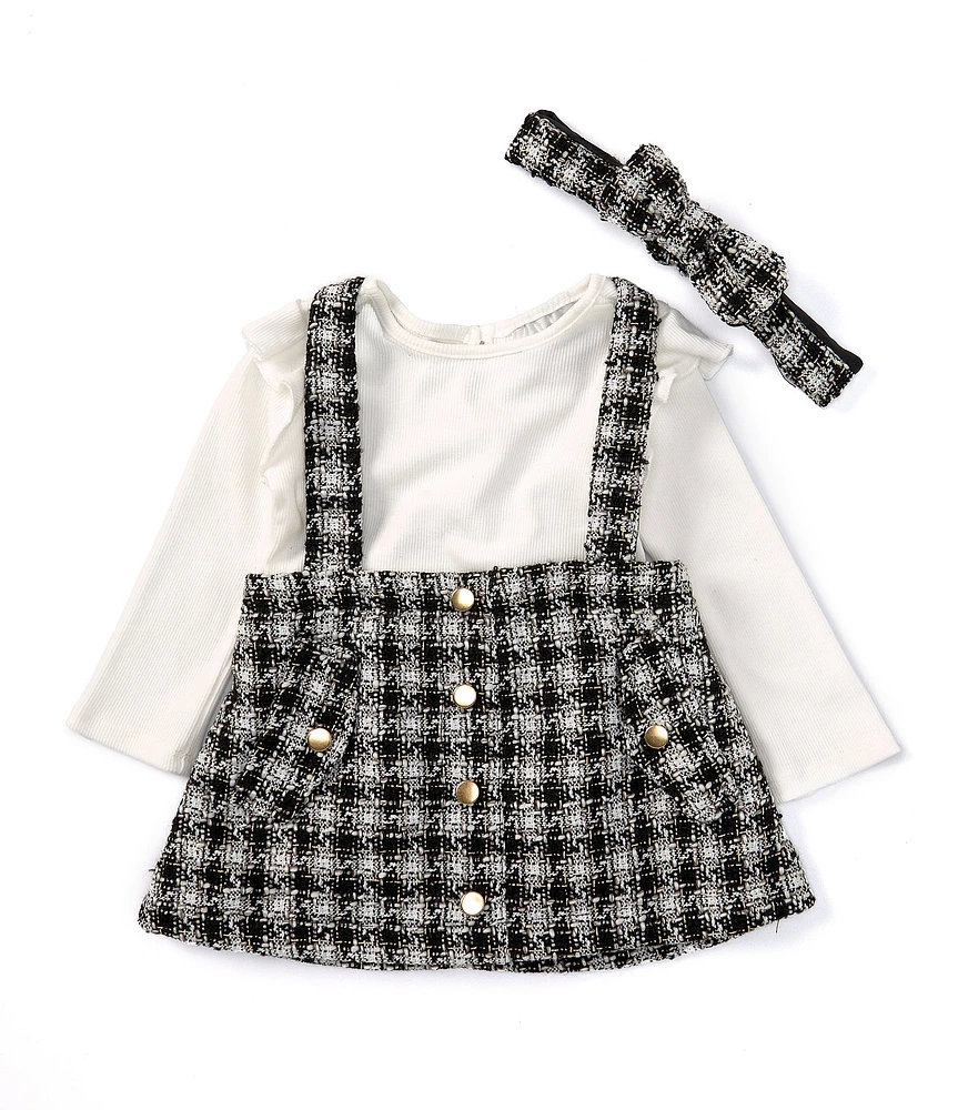 Rare Editions Baby Girls 12-24 Months Sleeveless Plaid Houndstooth Tweed Jumper Dress & Long-Sleeve Knit Bodysuit Set