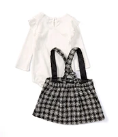 Rare Editions Baby Girls 12-24 Months Sleeveless Plaid Houndstooth Tweed Jumper Dress & Long-Sleeve Knit Bodysuit Set