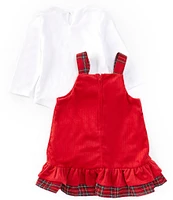 Rare Editions Baby Girls 12-24 Months Sleeveless Santa Appliqued Corduroy Jumper Dress & Solid Long Sleeve Knit Top Set