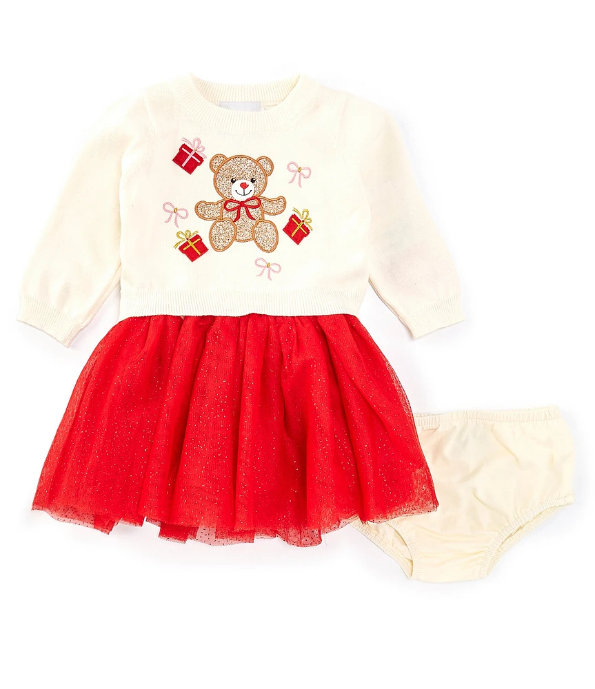 Rare Editions Baby Girls 12-24 Months Xmas Teddy Bear Sweater & Tutu Skirt Set