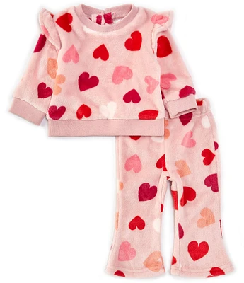 Rare Editions Baby Girls 18-24 Months Long Sleeve Heart-Printed Sweatshirt & Matching Heart-Printed Flare-Leg Jogger Pant Set