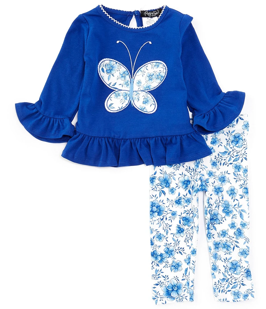 Rare Editions Baby Girls 3-24 Months 3/4-Sleeve Butterfly-Motif Tunic Top & Floral-Printed Leggings Set