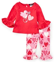 Rare Editions Baby Girls 3-24 Months 3/4-Sleeve Heart-Motif Tunic Top & Heart-Printed Ruffle-Hem Leggings Set