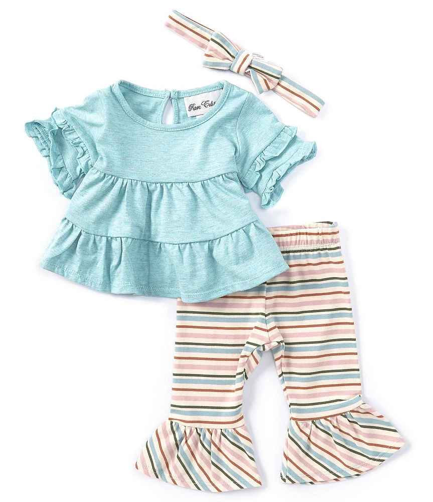 Rare Editions Baby Girls 3-24 Months 3/4-Sleeve Solid Tunic Top & Striped Ruffle-Hem Leggings Set