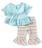 Rare Editions Baby Girls 3-24 Months 3/4-Sleeve Solid Tunic Top & Striped Ruffle-Hem Leggings Set