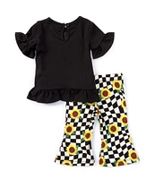 Rare Editions Baby Girls 3-24 Months 3/4-Sleeve Sunflower-Appliqued Tunic Top & Checked/Floral-Printed Leggings Set