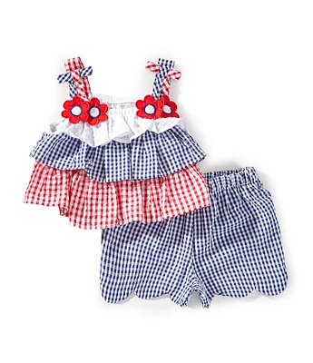 Rare Editions Baby Girls 3-24 Months Americana Color Block Tank Top & Coordinating Scalloped-Hem Shorts Set