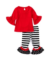 Rare Editions Baby Girls 3-24 Months Bell Sleeve Solid Snowman Face-Applique Tunic Top & Mixed-Media Leggings Set