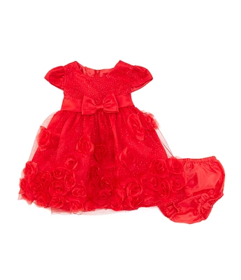 Rare Editions Baby Girls 3-24 Months Cap-Sleeve Glitter-Accented Illusion Mesh/Soutache-Embroidered Fit-And-Flare Dress