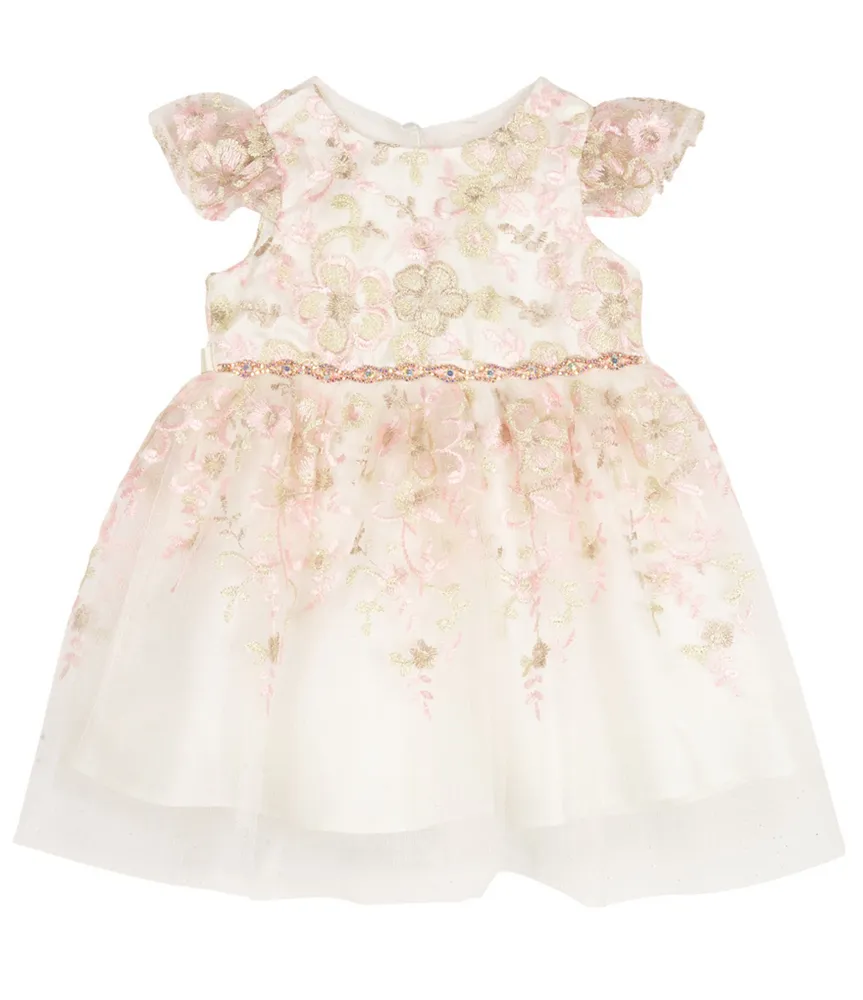 Rare Editions Baby Girls 3-24 Months Floral Embroidered Flutter Sleeve Mesh Dress