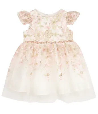 Rare Editions Baby Girls 3-24 Months Floral Embroidered Flutter Sleeve Mesh Dress