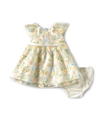 Rare Editions Baby Girls 3-24 Months Floral Embroidered Glitter-Accented Mesh Fit & Flare Dress