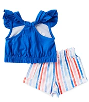 Rare Editions Baby Girls 3-24 Months Flutter-Sleeve Star-Appliqued Americana T-Shirt & Striped Shorts Set