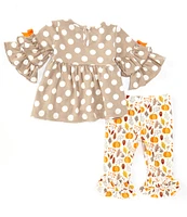 Rare Editions Baby Girls 3-24 Months Large-Dot Pumpkin Appliqued Tunic Top & Allover Mixed-Media Printed Leggings Set