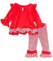 Rare Editions Baby Girls 3-24 Months Long Sleeve Christmas Red-Nosed Reindeer Face Tunic Top & Striped Leggings Set