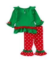 Rare Editions Baby Girls 3-24 Months Long Sleeve Christmas Santa Face-Appliqued Tunic Top & Dotted Leggings Set