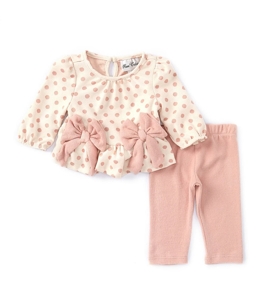 Rare Editions Baby Girls 3-24 Months Long-Sleeve Dotted Double-Knit Tunic Top & Solid Jersey-Knit Hacci Leggings Set