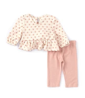 Rare Editions Baby Girls 3-24 Months Long-Sleeve Dotted Double-Knit Tunic Top & Solid Jersey-Knit Hacci Leggings Set