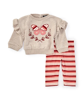 Rare Editions Baby Girls 3-24 Months Long-Sleeve Hacci Top & Striped Knit Leggings Set