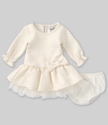 Rare Editions Baby Girls 3-24 Months Long Sleeve Knit/Mesh Fit & Flare Dress