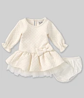 Rare Editions Baby Girls 3-24 Months Long Sleeve Knit/Mesh Fit & Flare Dress