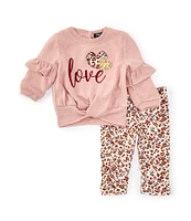 Rare Editions Baby Girls 3-24 Months Long Sleeve Love Verbiage Hacci Tunic Top & Coordinating Animal-Printed Knit Leggings Set