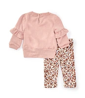 Rare Editions Baby Girls 3-24 Months Long Sleeve Love Verbiage Hacci Tunic Top & Coordinating Animal-Printed Knit Leggings Set