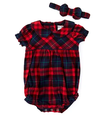 Rare Editions Baby Girls 3-24 Months Long Sleeve Plaid Ruffled-Seat Romper