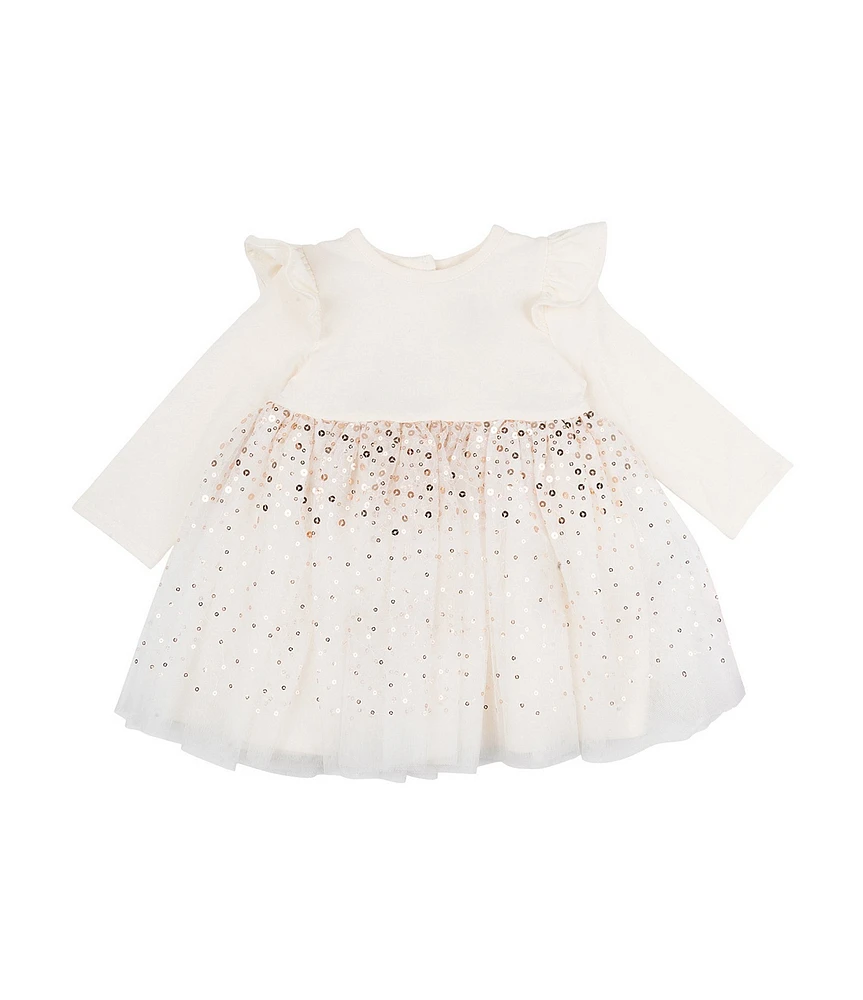 Rare Editions Baby Girls 3-24 Months Long-Sleeve Sequin-Skirted Chiffon Fit-And-Flare Dress